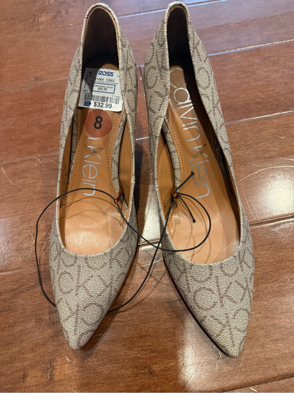 Calvin Klein Beige Logo Pointed-Toe Heels, women 8